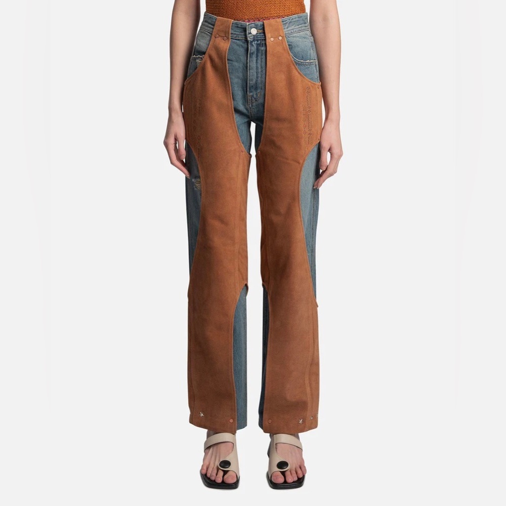 Andersson Bell Keya Cut-Out Suede Combination Jeans